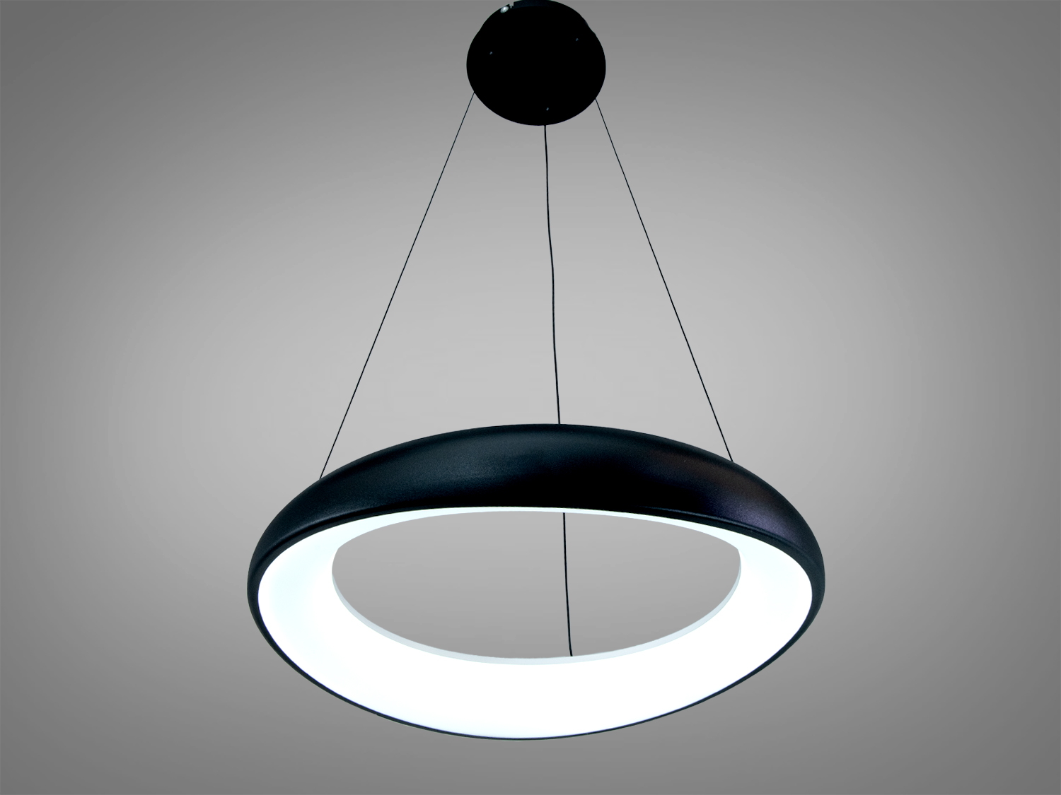 Підвісна LED люстра Diasha чорна, 36Вт, CCT з керуванням від настінного вимикача. Освітлення до ~6 м², круглий корпус чорний зовні, білий усередині.