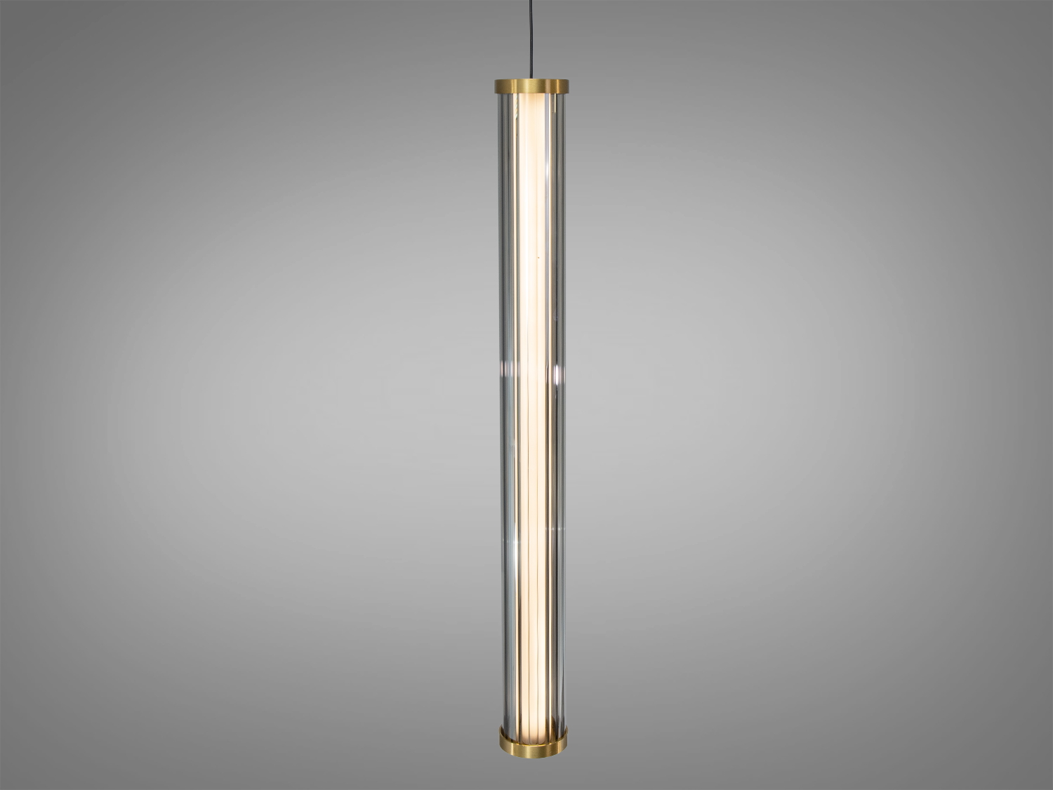 Підвісний світильник циліндричної форми з прозорим корпусом, золотисті акценти. Підходить для сучасних інтер′єрів.