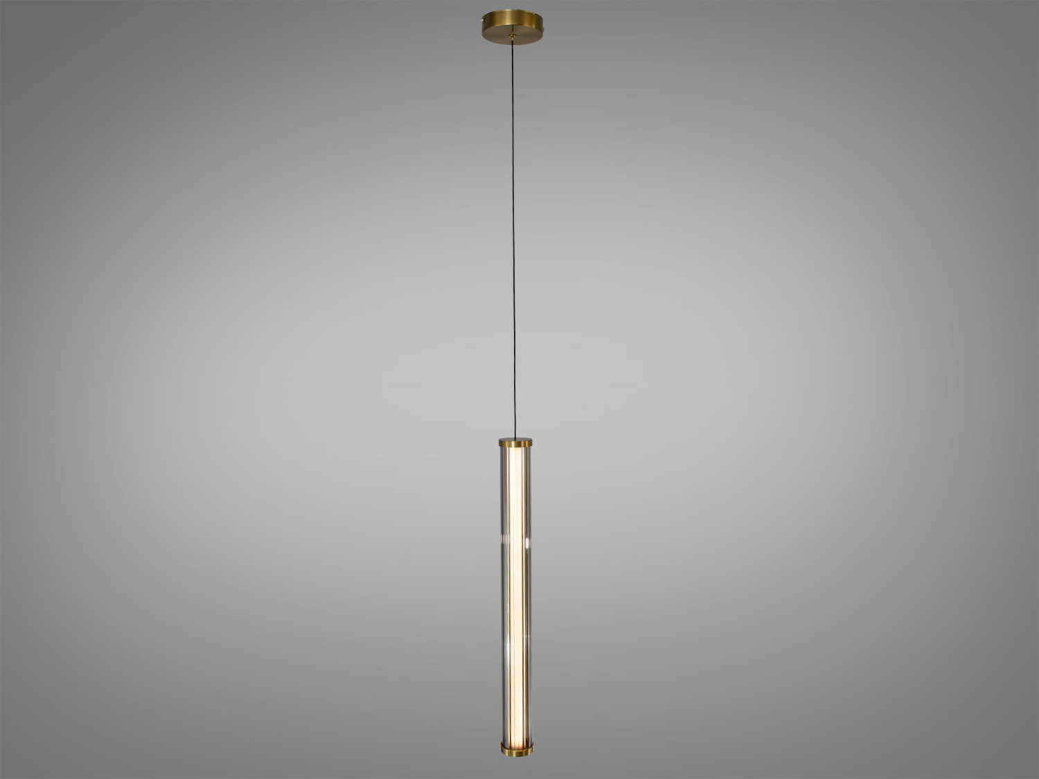 Підвісний світильник з довгим циліндричним корпусом, матовий золотий верх. Ідеально для освітлення їдалень.