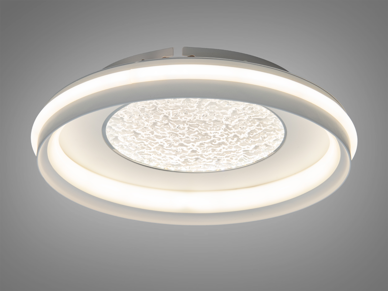 Стельовий світильник з подвійним кільцем, що забезпечує рівномірне освітлення, ідеальний для вбудованого монтажу.