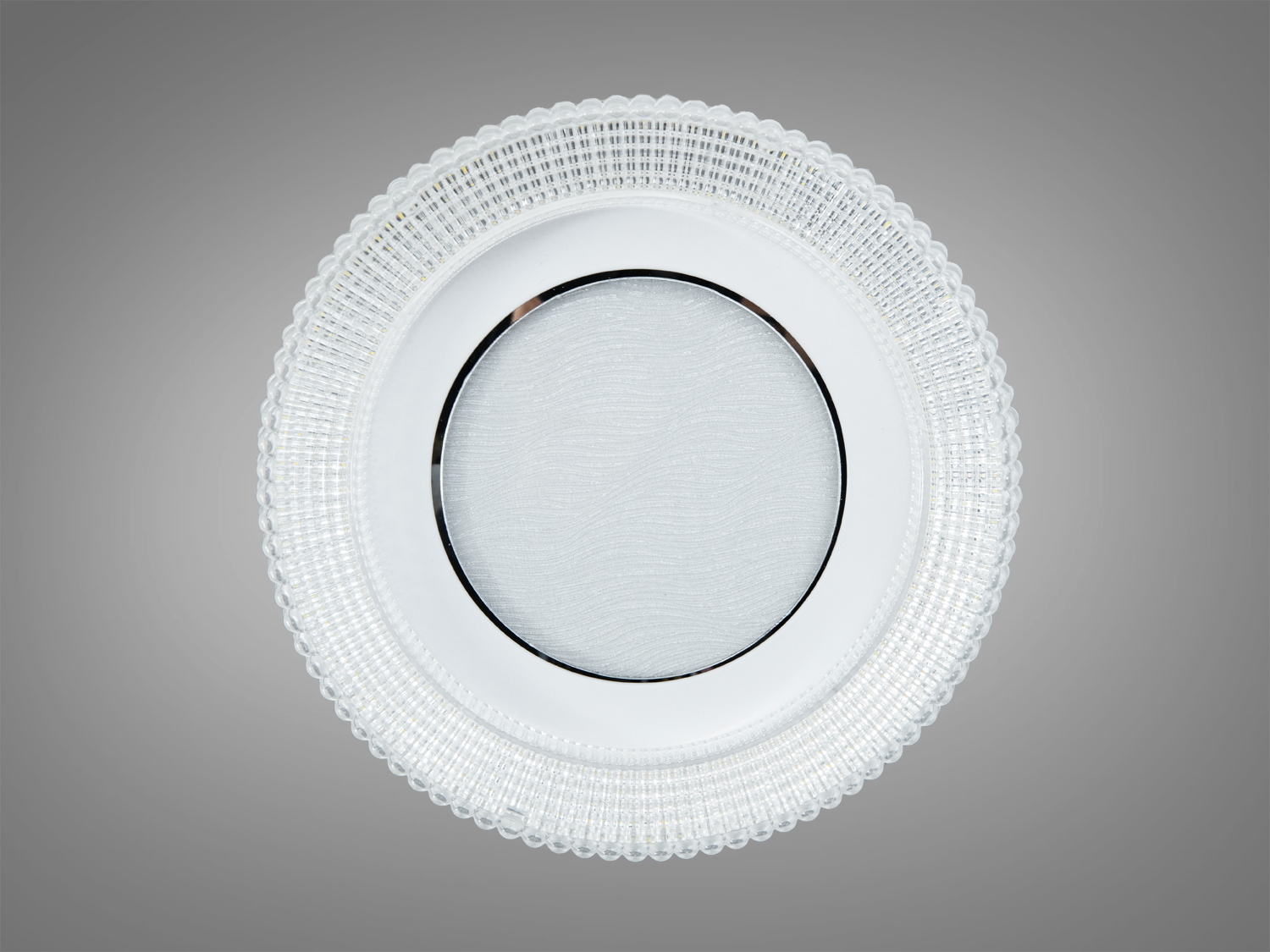 Кругла лампа з гладким скляним абажуром, що забезпечує рівномірне освітлення. Підходить для офісних приміщень.