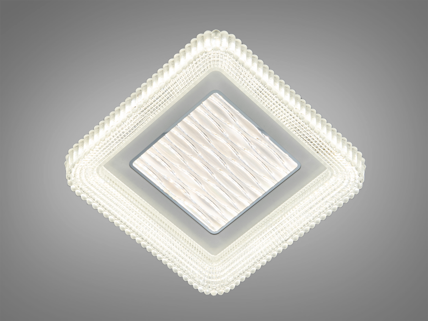 Білий стельовий LED‑світильник 27 Вт для приміщень до 5 м². Пласка форма, акрилова панель і керування від настінного вимикача.