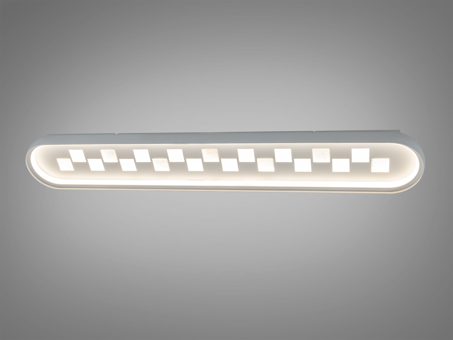 Лампа з овальною формою, білим корпусом і квадратними світлодіодами, призначена для настінного монтажу у сучасних інтер′єрах.