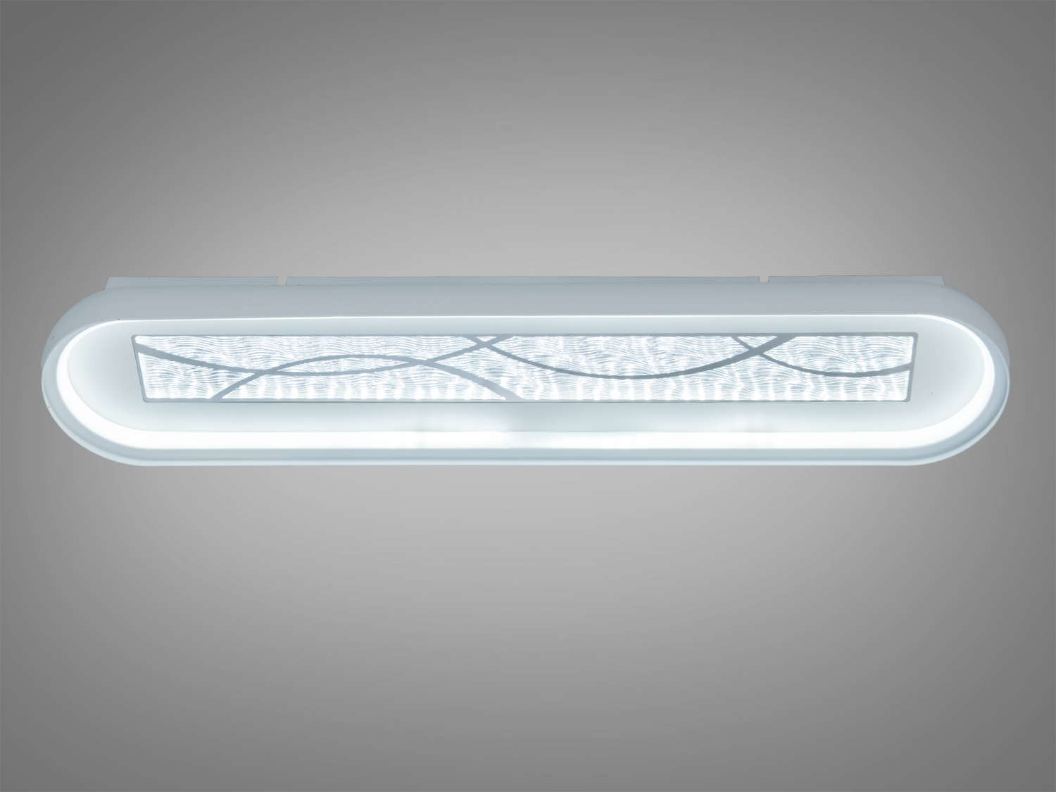 Світильник овальної форми з білим корпусом, декоративний акриловий візерунок. Підходить для стельового монтажу.