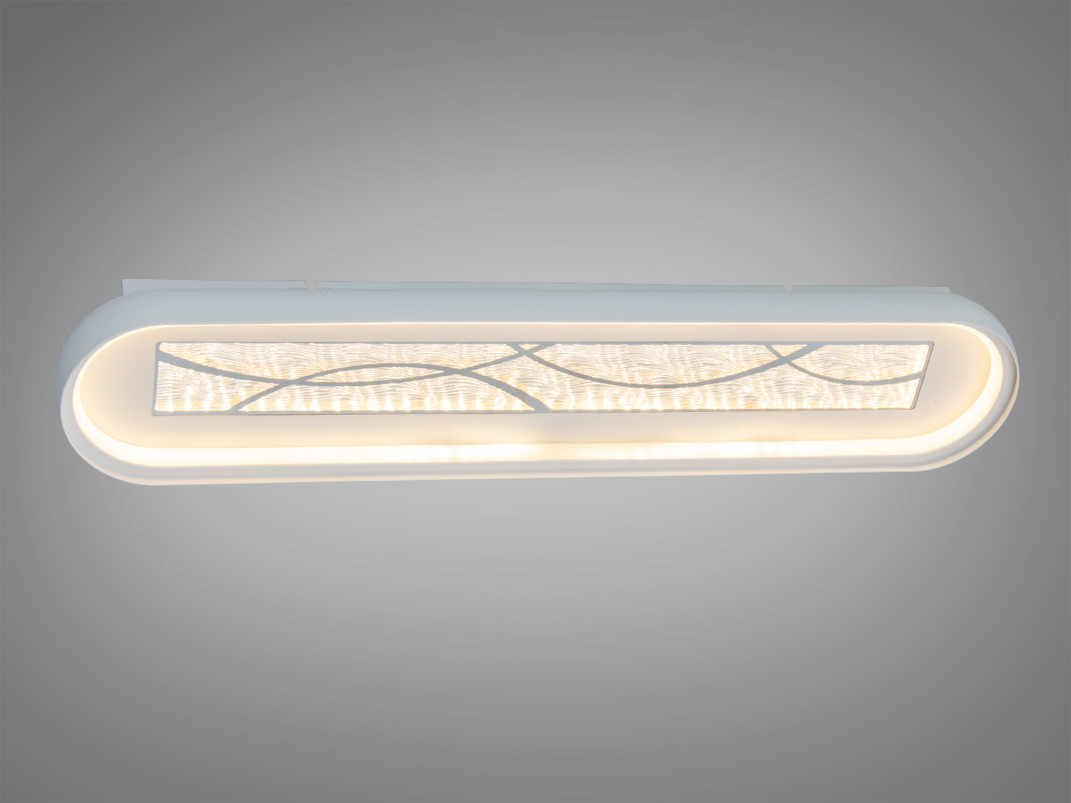 Овальний акриловий світильник з білим корпусом і теплим світлом. Декоративний візерунок підходить для сучасних інтер′єрів.