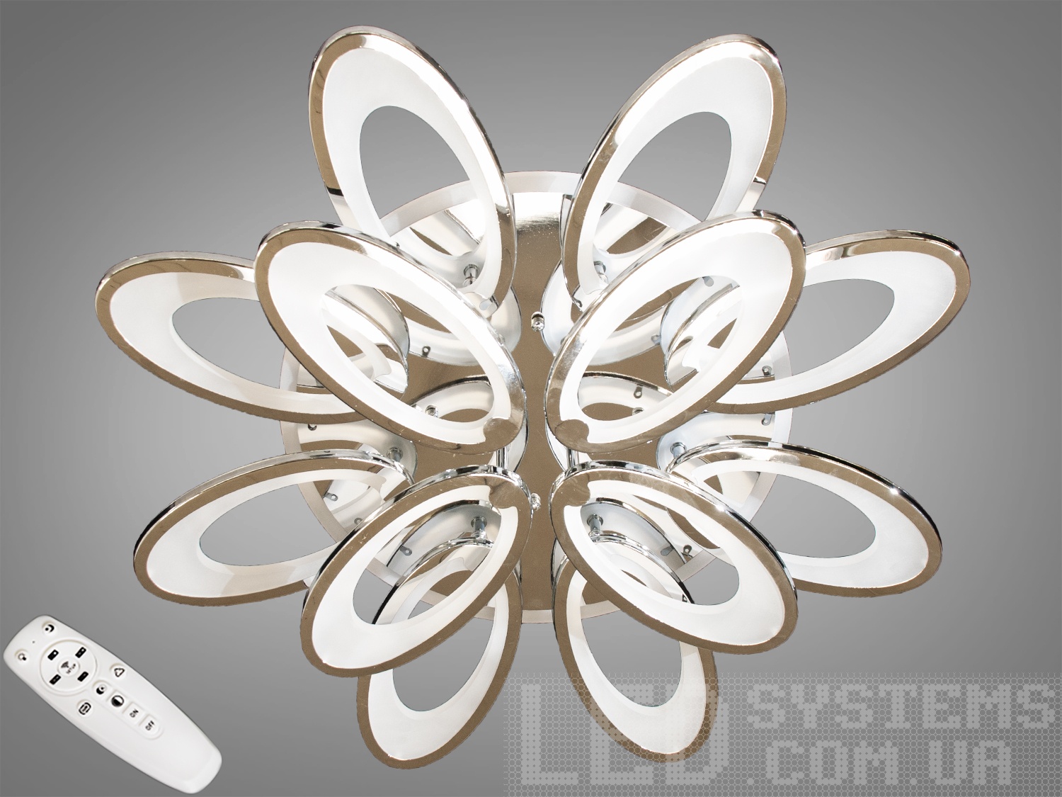 Зустрічайте саму хітову модель в хромованому виконанні.
Світлодіодна люстра має декілька режимів: холодний 6400К, нейтральний 4500К, теплий 2700К, синє LED підсвічування, поєднаний режим - будь основне світло плюс світлодіодне підсвічування - все залежить від вашого настрою.
Стельовий світильник має електронний димер, що дозволяє регулювати яскравість люстри від 5% до 100% за допомогою пульта, який поставляється разом з люстрою.
Люстра світить яскраво, але не сліпить за рахунок матеріалу - акрилу, до того ж цей матеріал дуже міцний - його важко пошкодити.
Легка вага, невелика висота, оригінальний дизайн з хромованими частинами, пульт, димер, додаткове підсвічування - вам обов'язково сподобаються наші люстри.