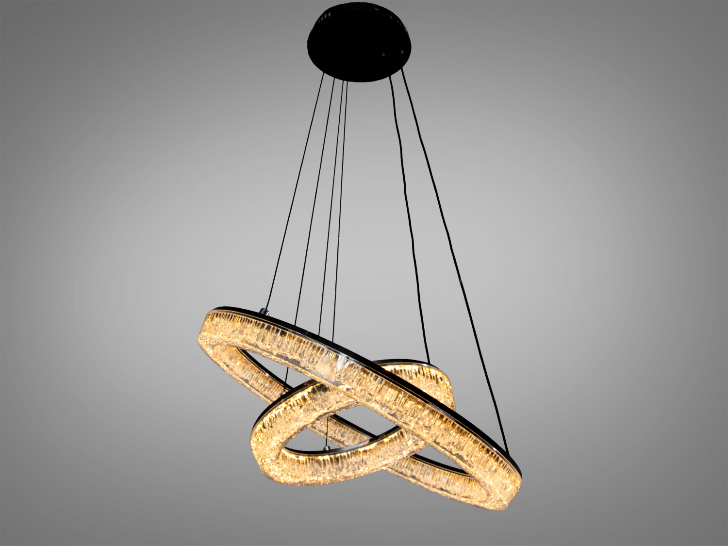 Підвісна LED люстра Twin Rings, 54W, 2970 лм, чорна. Два акрилові кільця, 3 режими світла (3200/4100/6000K), регулювання висоти, для кімнат до 10 м².
