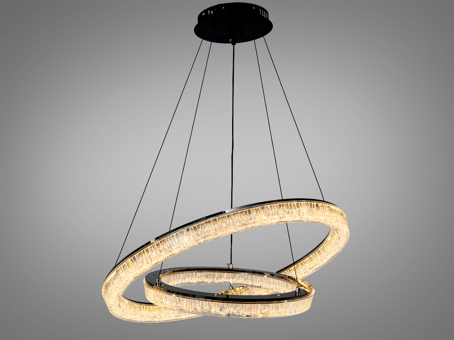 Підвісна LED-люстра Diasha, чорна, 66 W, 2 акрилові кільця, 3630 lm. Перемикання 3200/4100/6000K настінним вимикачем, регулювання висоти, до ~12 м².