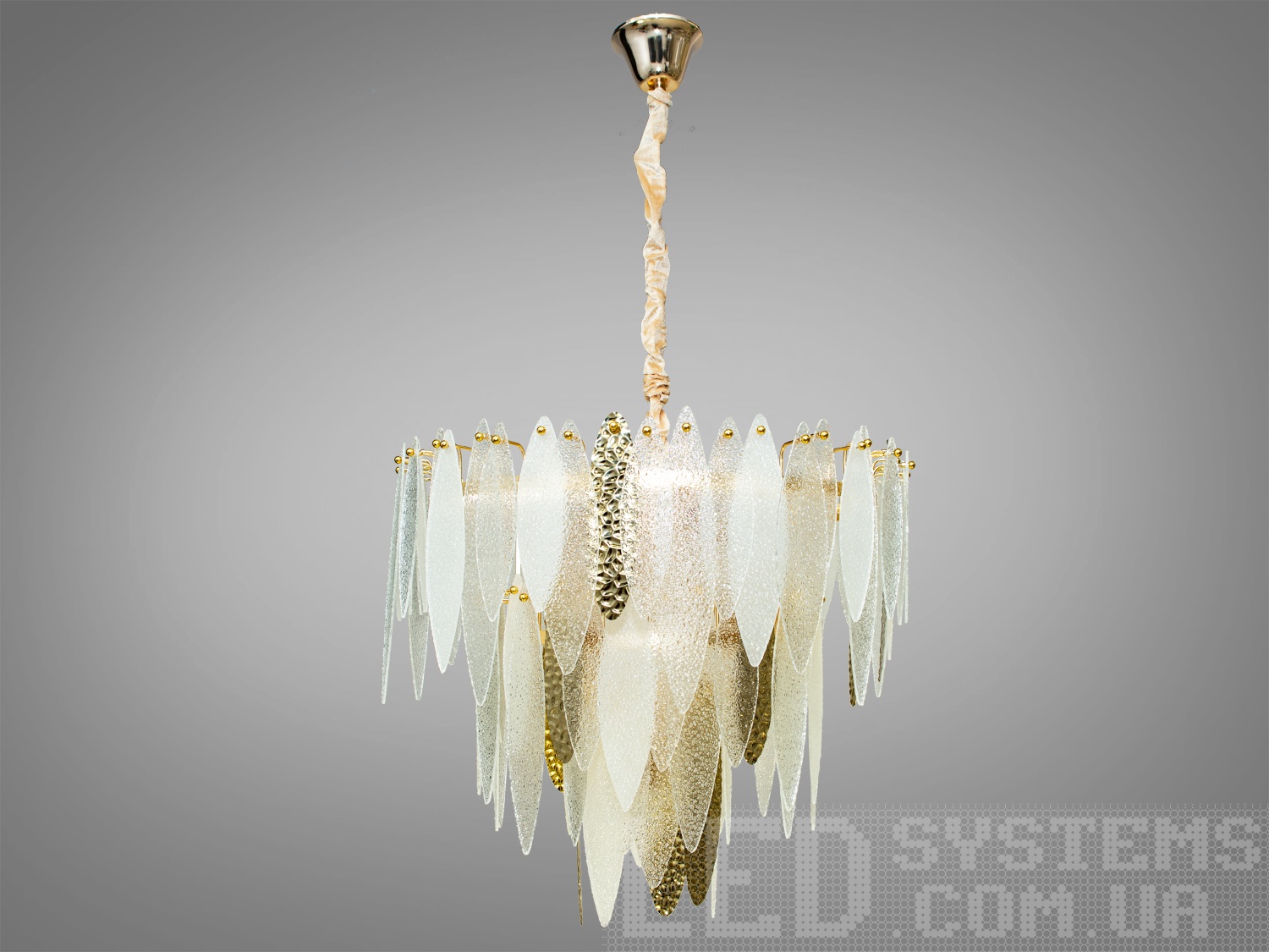 Підвісна люстра Diasha 18039-600 у золоті зі скляними пелюстками, 13xE14, діаметр 60 см. Рішення для вітальні чи їдальні; лампи не входять.