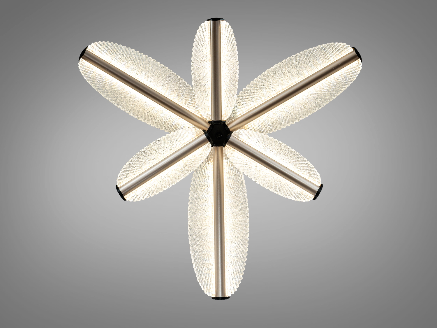 Стельова лампа з чотирма шестикутниками, випромінює тепле світло, ідеальна для вітальні.