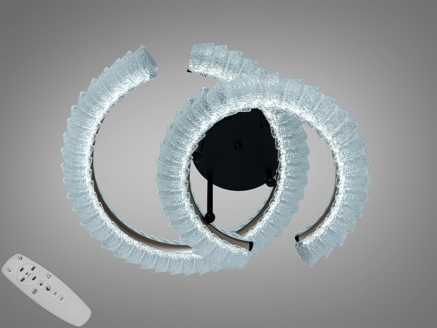 Стельова LED-люстра Diasha, 58 W, два овальні кільця, матовий хром. Пульт і димер для зручного налаштування яскравості. Підходить для кімнат до ≈10 м².