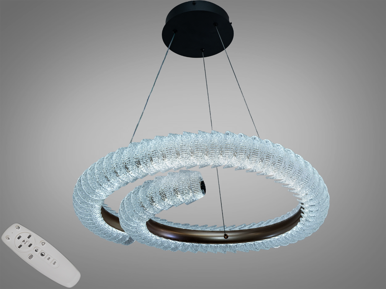 Підвісна LED люстра Diasha, шампань, 86Вт, 4675 лм. Пульт і настінний вимикач, 3 температури світла, регульована висота. Рекомендована площа 12–15 м².