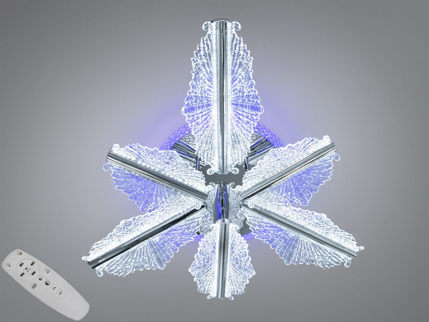 Стельова LED-люстра Diasha, 78 Вт, хром, з пультом і режимами 3200–6500K. Для освітлення до 13 м². Акриловий розсіювач, мала висота, сучасний дизайн.