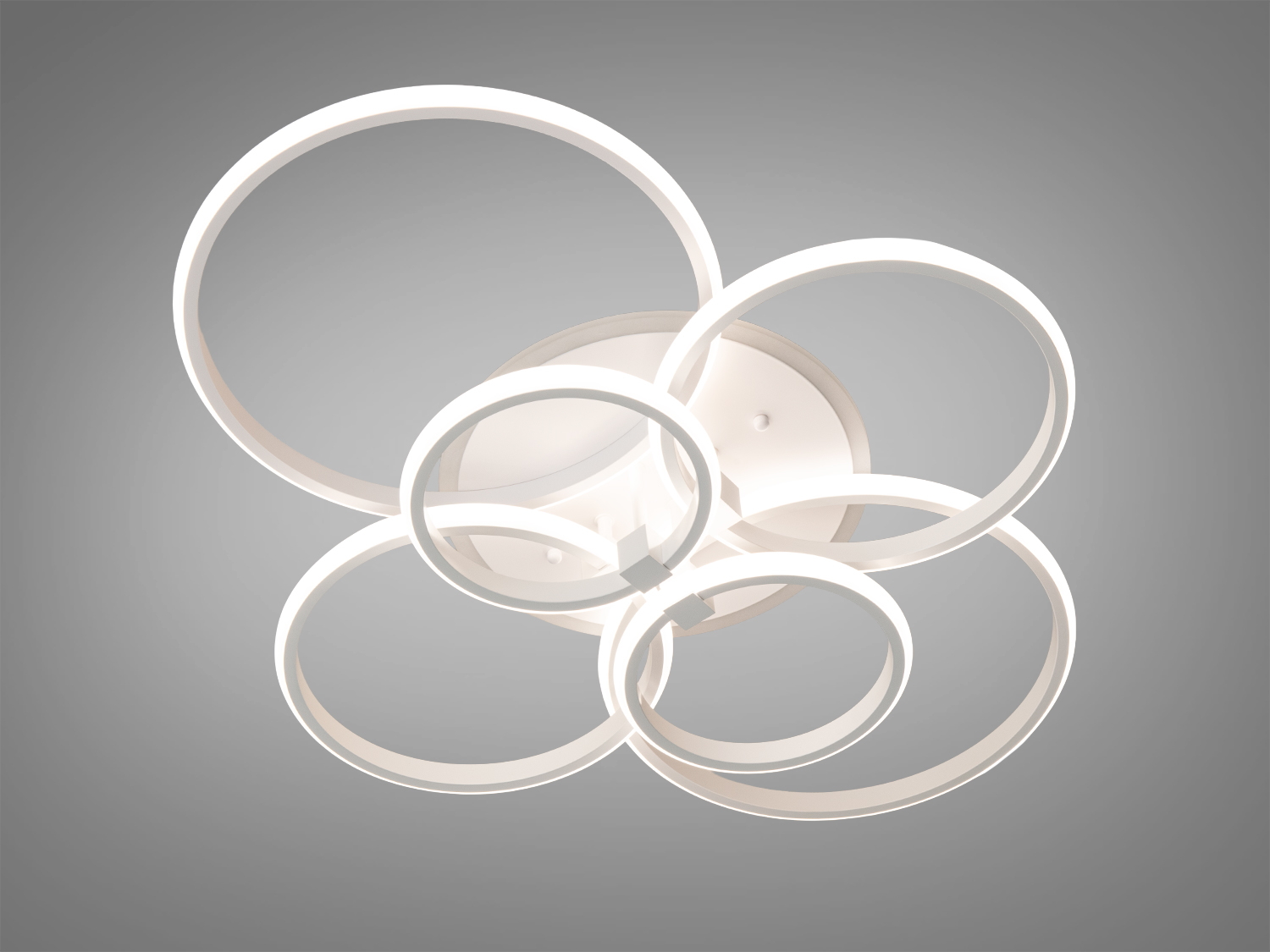 Стельовий світильник з чотирма LED-кільцями, біле світло. Підходить для офісних приміщень.