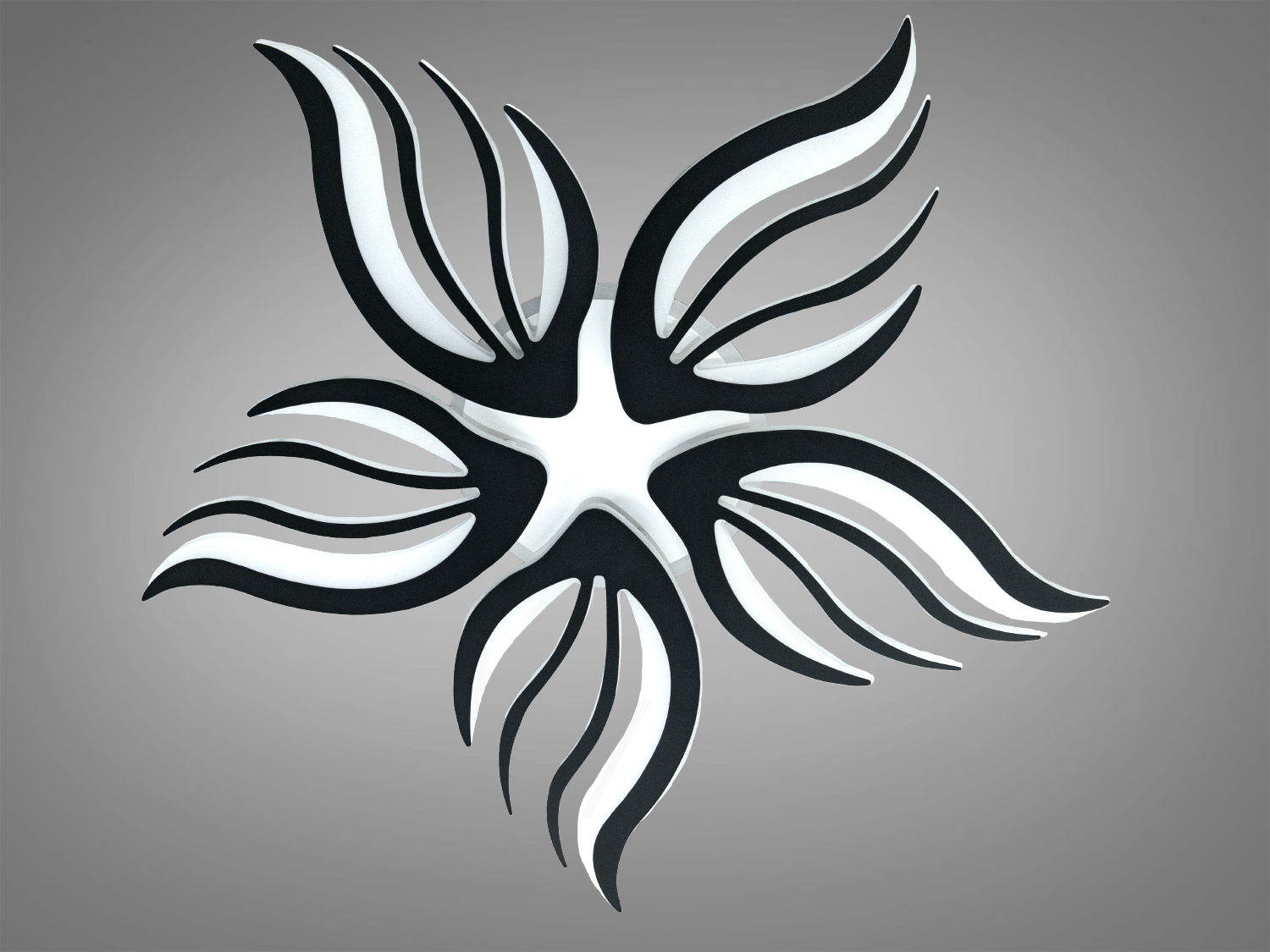 Люстра з чіткими лініями та холодним білим світлом, що підходить для офісного простору. Виготовлена з легкого металу.