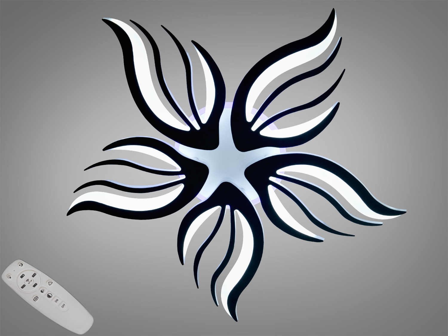 Стельова LED-люстра Diasha 78 Вт у чорному кольорі з пультом і димером. 5 модулів для рівномірного світла в кімнатах до 12 м²; монтаж упритул до стелі.