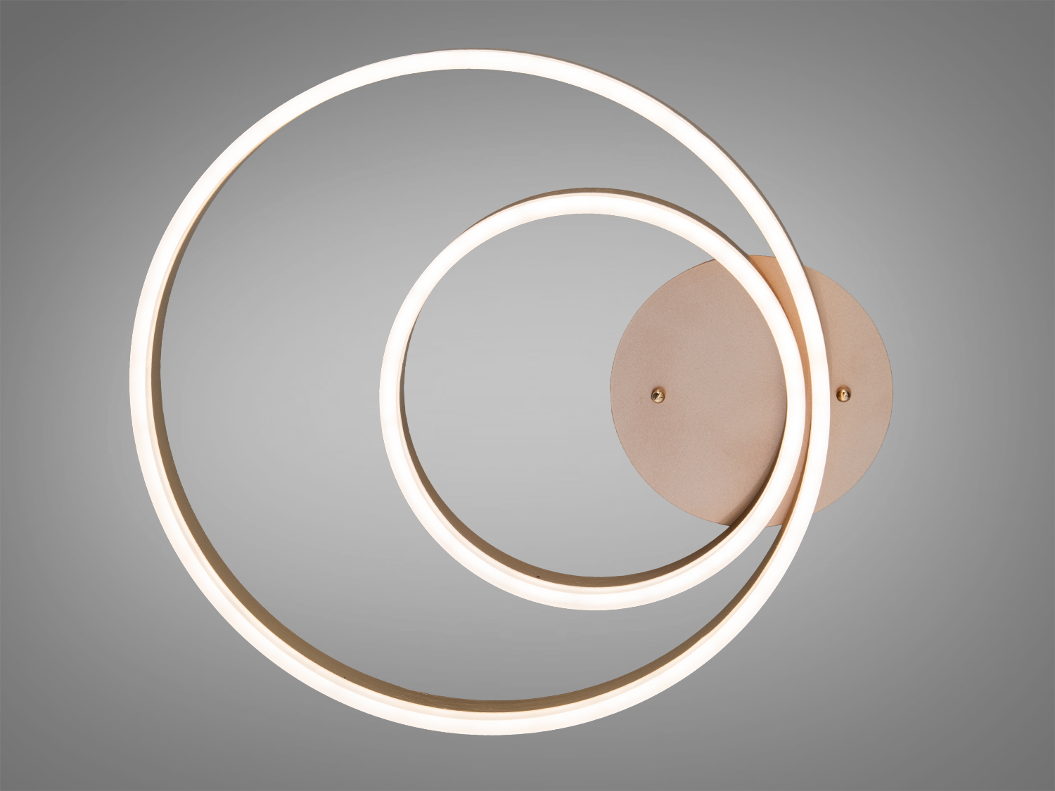 Світильник з двома великими кільцями, що світяться, для стельового монтажу. Підходить для сучасних інтер′єрів.