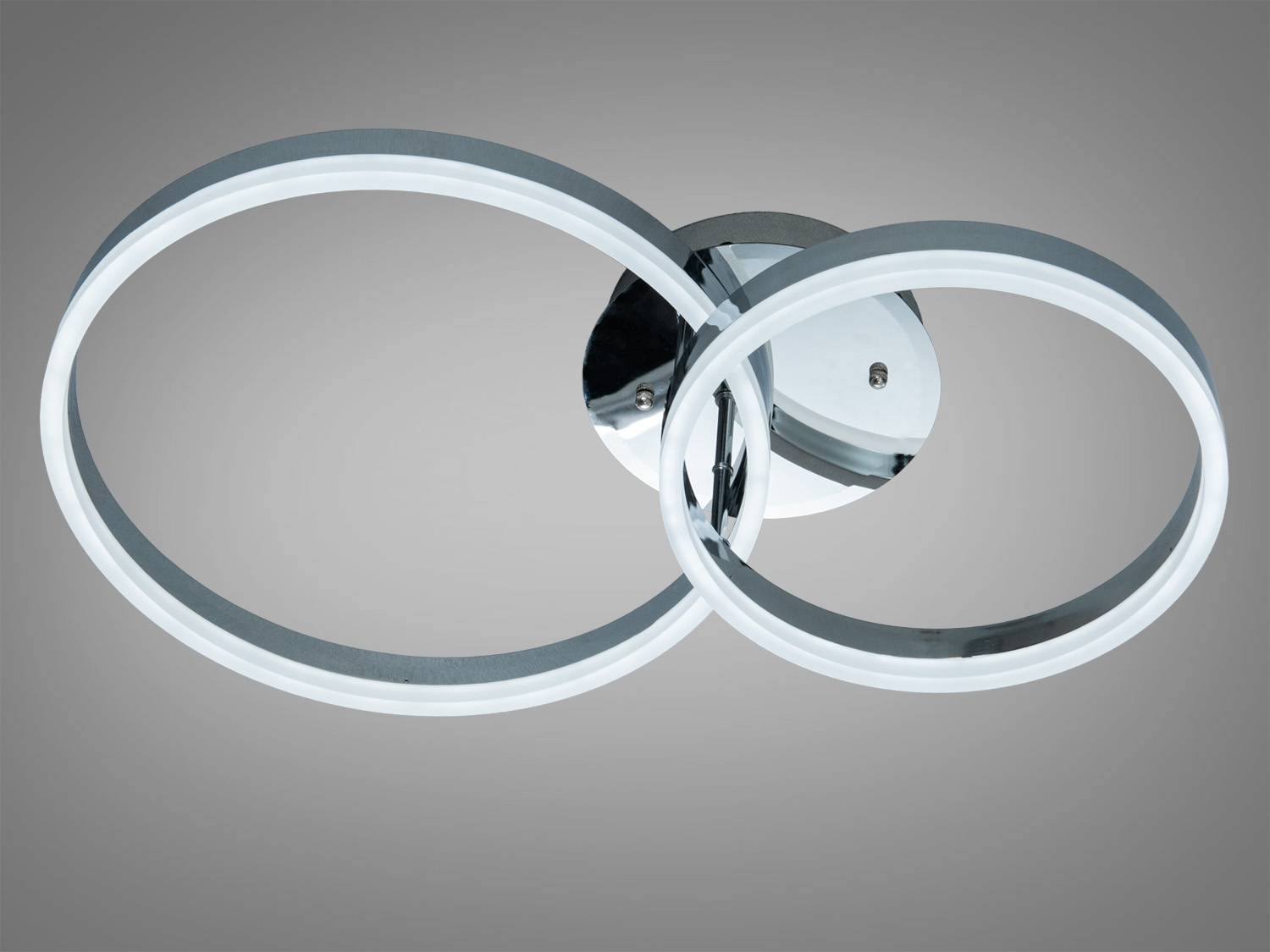 Стельовий світильник з двома LED-кільцями, що створюють холодне біле світло. Ідеально підходить для офісних приміщень.
