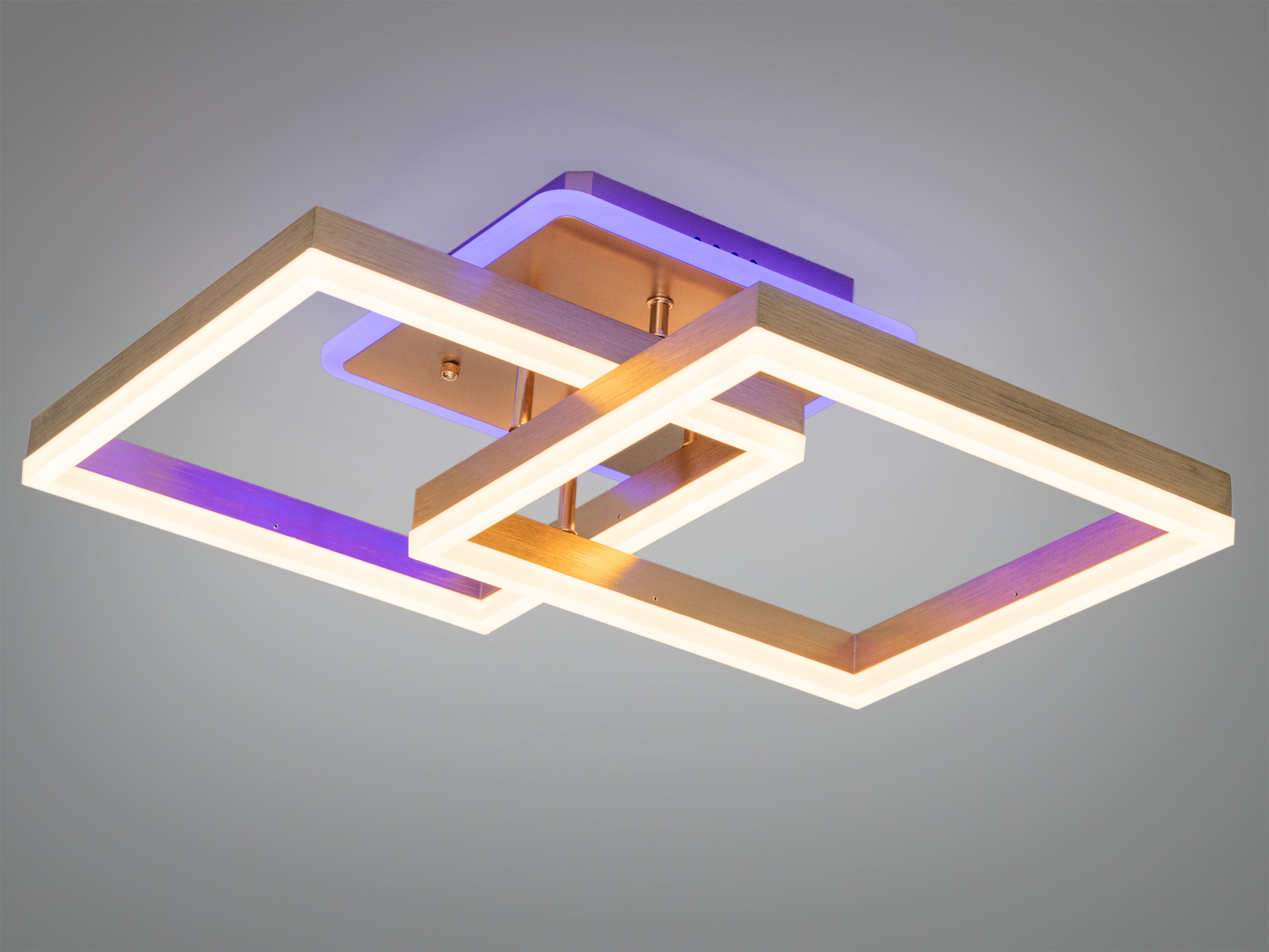 Світильник з двома квадратними акриловими рамками, що перетинаються, з пультом керування та синім підсвічуванням для сучасного інтер′єру.