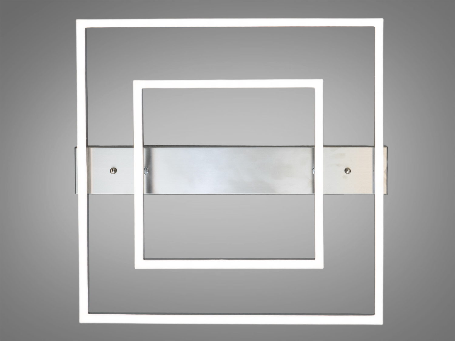 Світильник з двома квадратними акриловими рамками, виготовлений з металу та акрилу, забезпечує рівномірне освітлення.