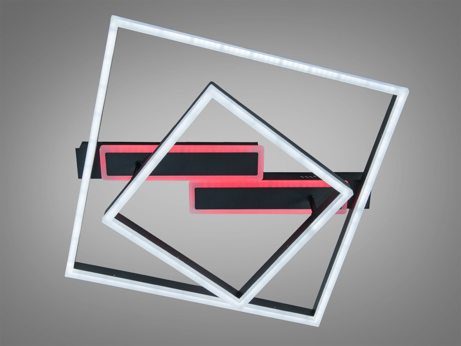 Стельовий світильник з червоним підсвічуванням, квадратна форма, білий світлодіод, чорний каркас, ідеальний для сучасного дизайну.