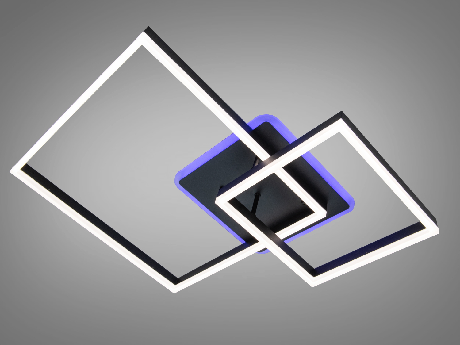 Два пересічні квадрати з LED-підсвіткою, підходять для монтажу на стелю, створюють стильний акцент у приміщенні.