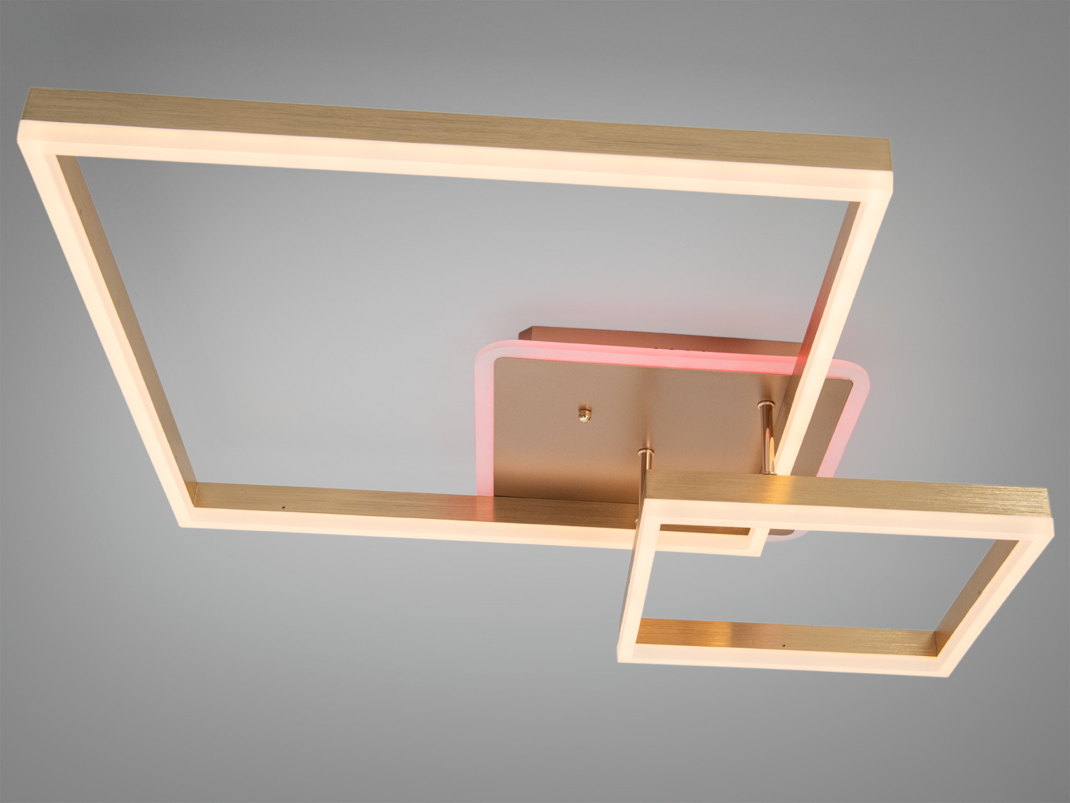 Стельовий світильник з двома квадратними акриловими рамками, оснащений дистанційним керуванням. Біле і синє підсвічування, підходить для офісу.