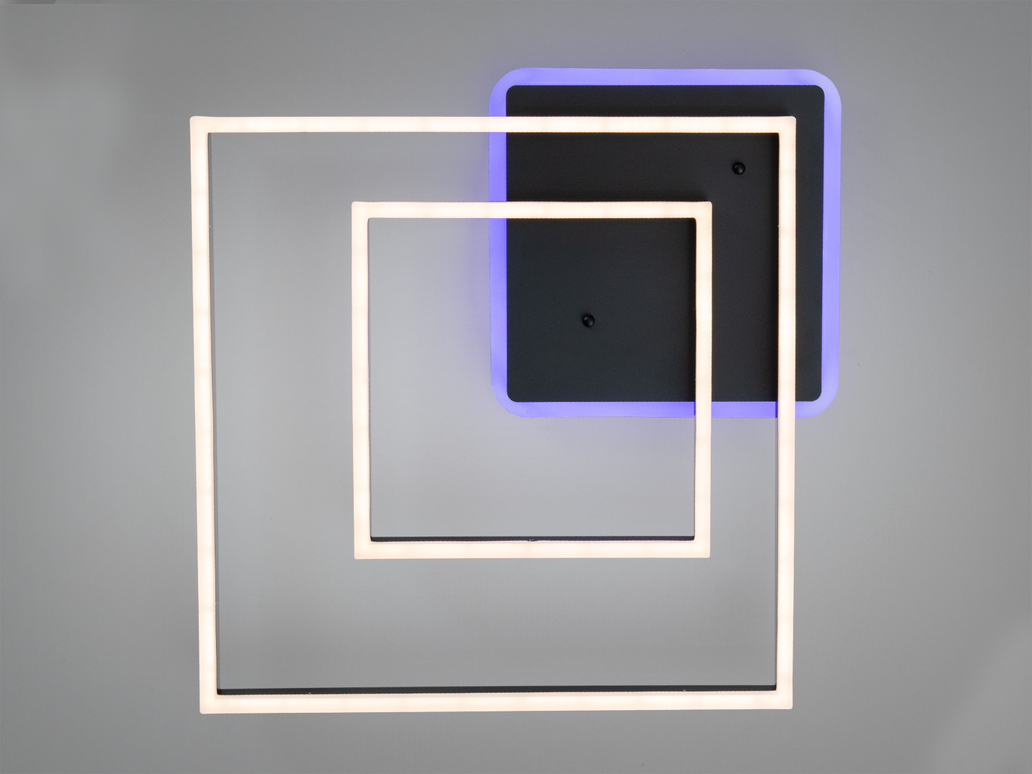 Світильник з квадратними акриловими LED-елементами, чорний корпус із синьою підсвіткою, підходить для житлових кімнат.