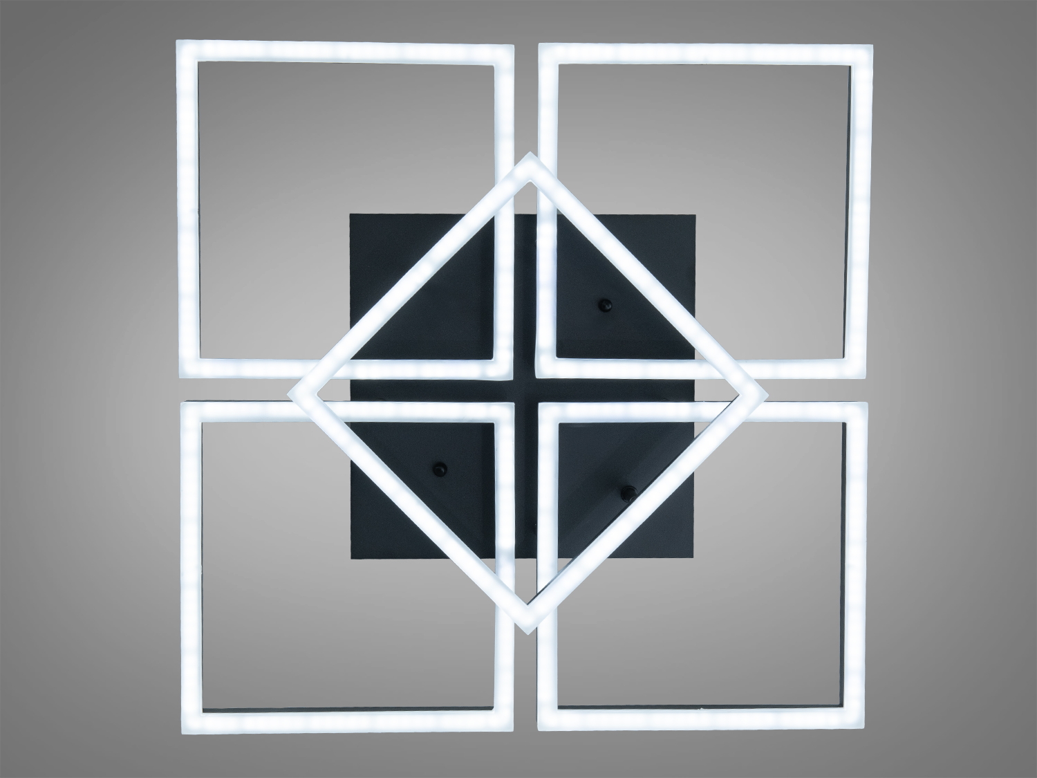 Стельовий світильник з 5 акриловими квадратами, світлодіодне освітлення, чорна основа, підходить для офісів і житлових приміщень.