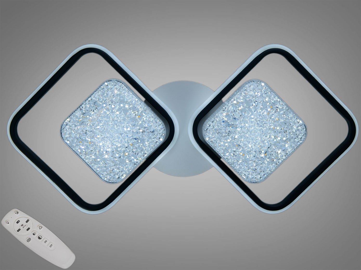 Світильник з двома квадратними LED панелями, кристалічний дизайн, дистанційне керування, підходить для сучасного інтер′єру.