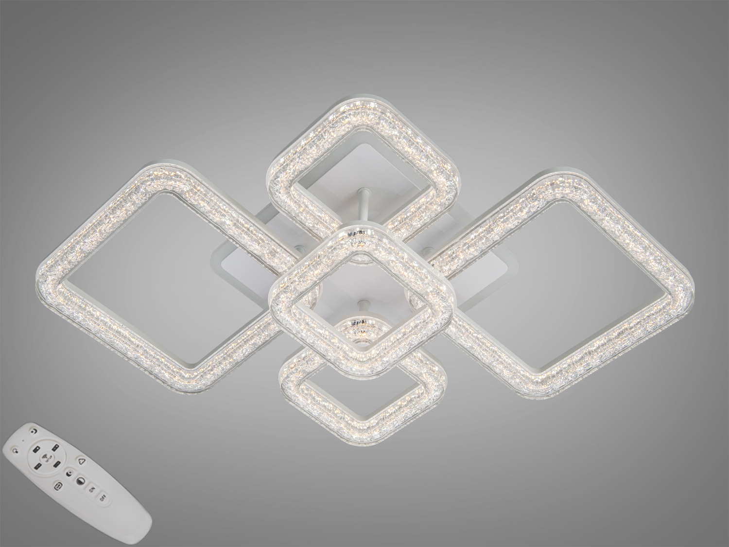 Світильник з квадратними акриловими LED-елементами, оснащений пультом дистанційного керування, підходить для сучасного інтер′єру.