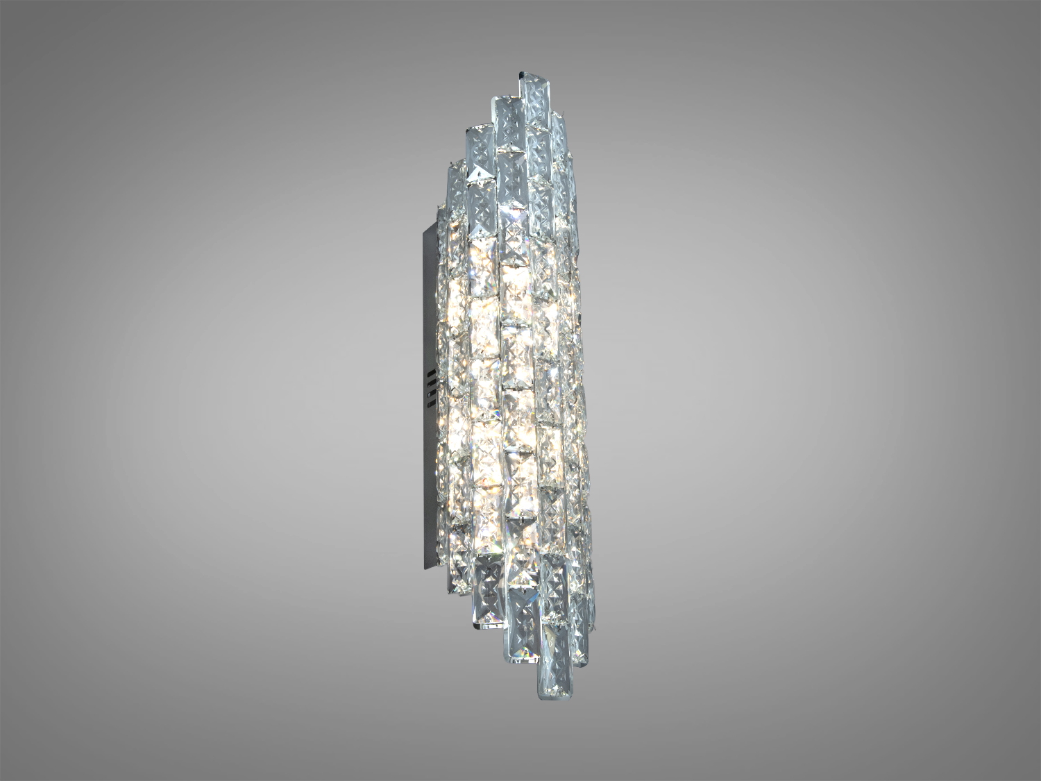Настінний світильник з кришталевими елементами, що створюють ефект мерехтіння. Призначений для сучасних інтер′єрів, підходить для вітальні.