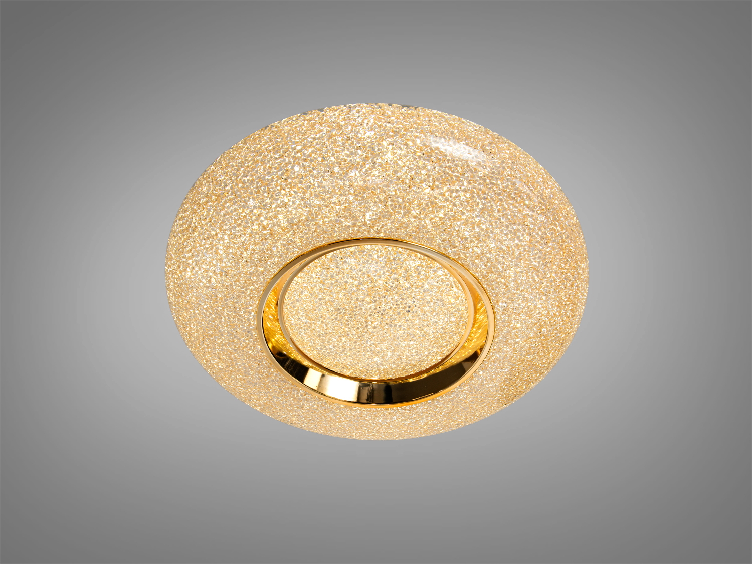 Стельовий акриловий світильник з золотистим кільцем, що додає елегантності. Використовується для створення затишної атмосфери в кімнаті.