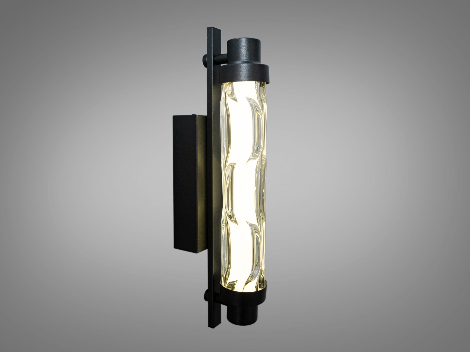 Чорне світлодіодне бра 7Вт 4100К зі скляним хвилястим розсіювачем і металевим корпусом. 385 лм, керування настінним вимикачем. Підходить для коридорів, спалень і віталень у сучасному стилі.