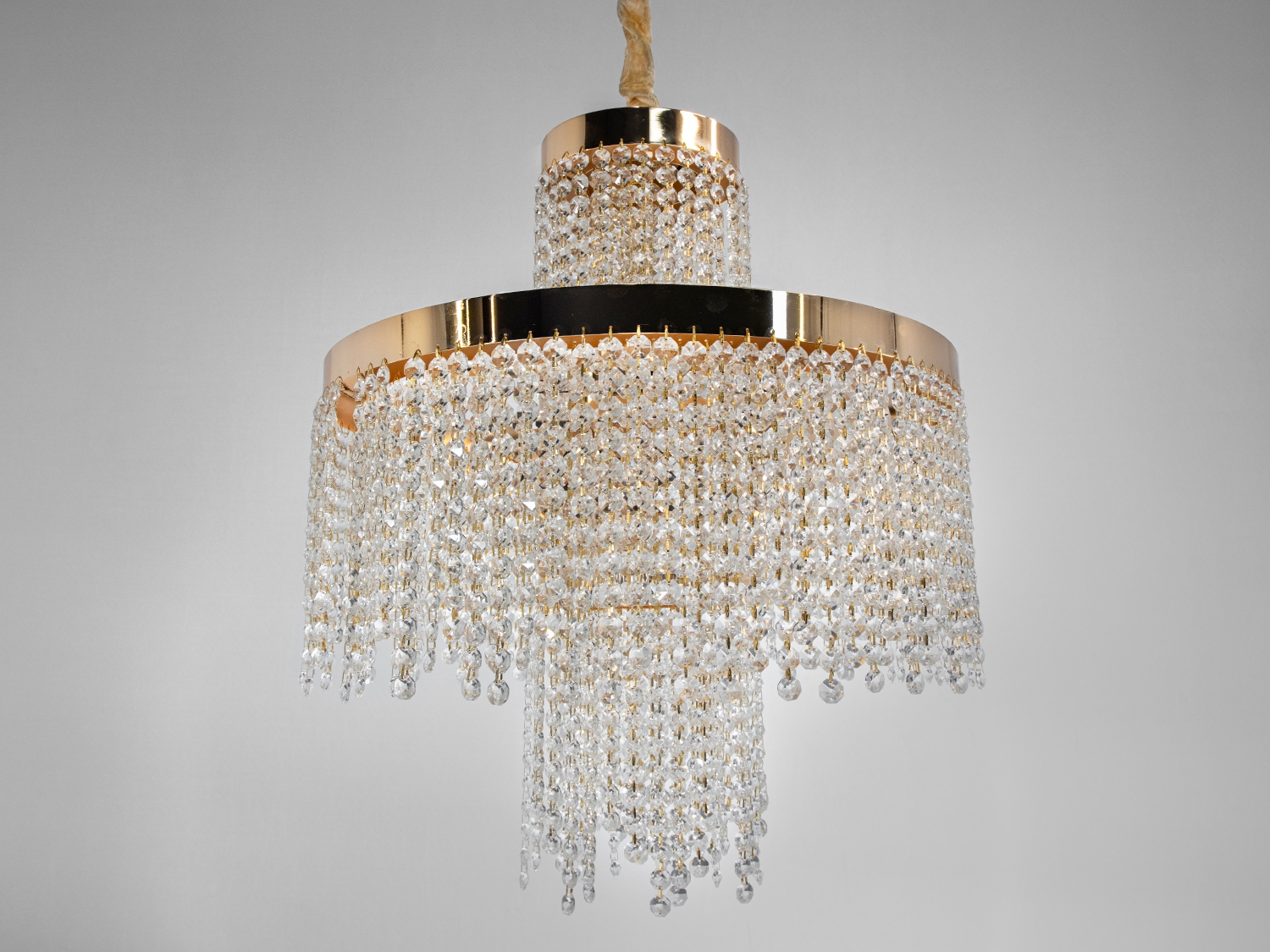 Люстра кришталева LED Diasha 376 золото два рівні підвісок