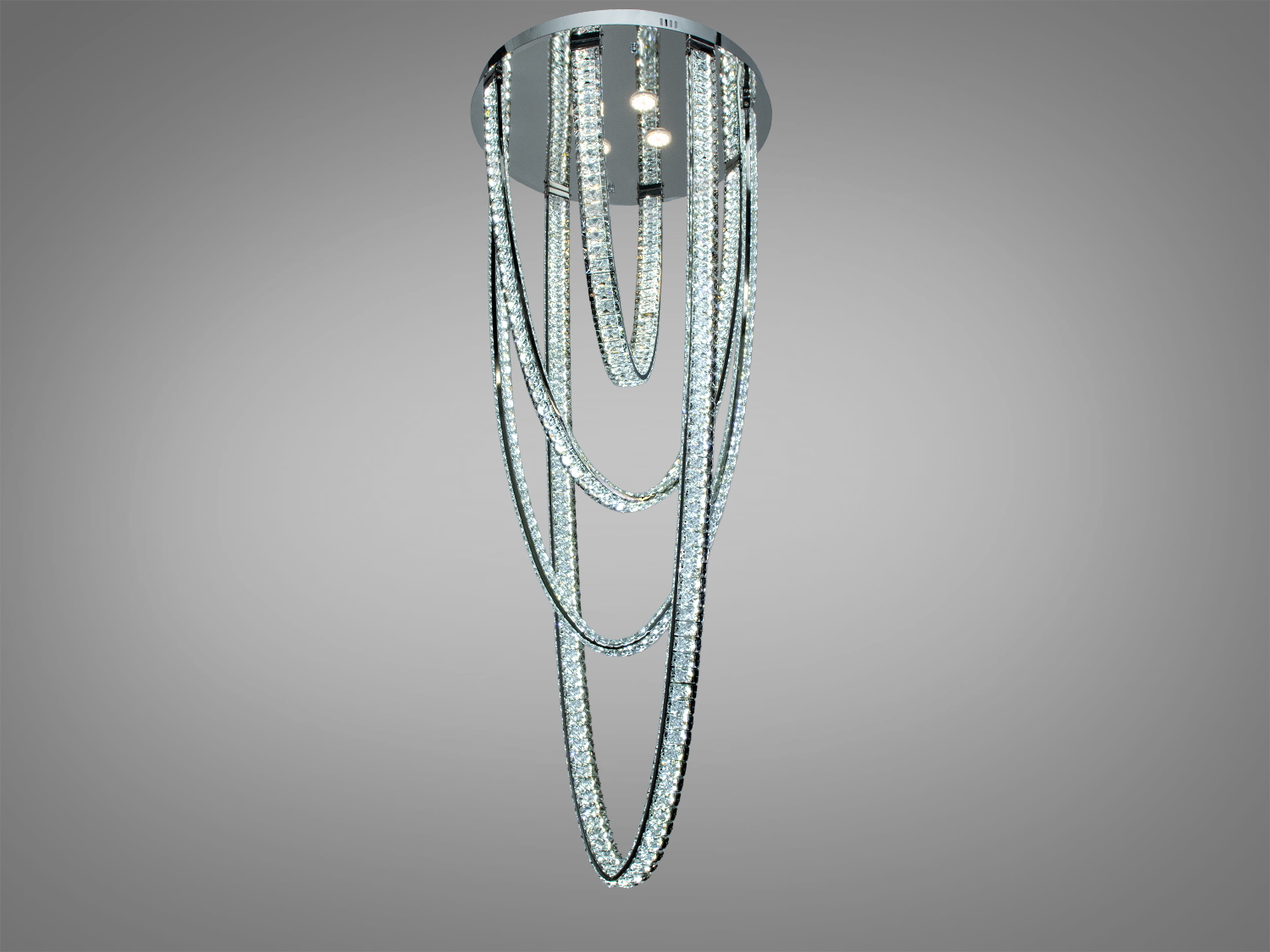 Стельова люстра з прозорого кришталю, ідеальна для просторих кімнат.