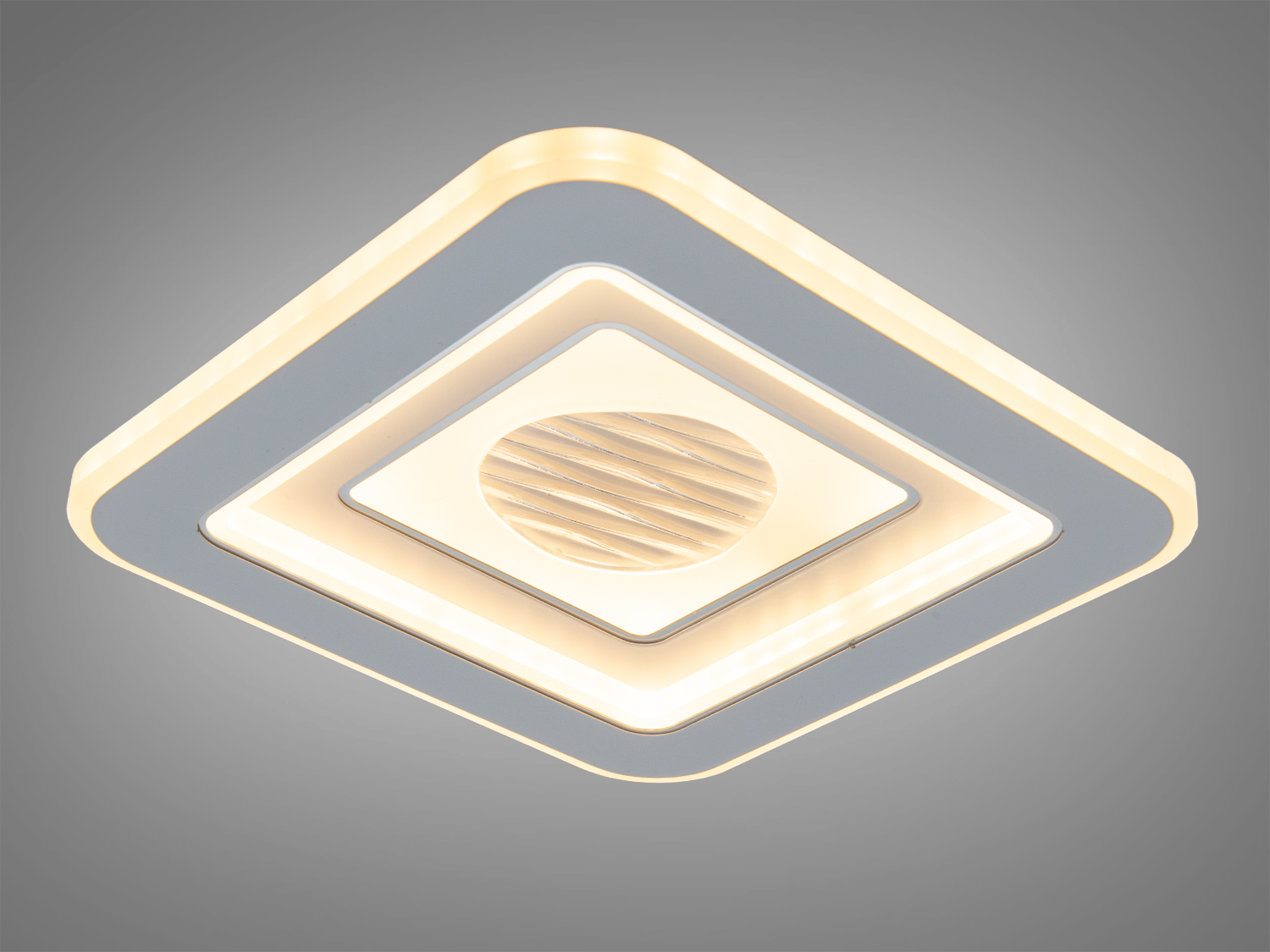 Квадратна LED стельова панель 39 Вт з білим корпусом для кімнат до 7 м². Накладний монтаж, рівномірне світло, керування від настінного вимикача.