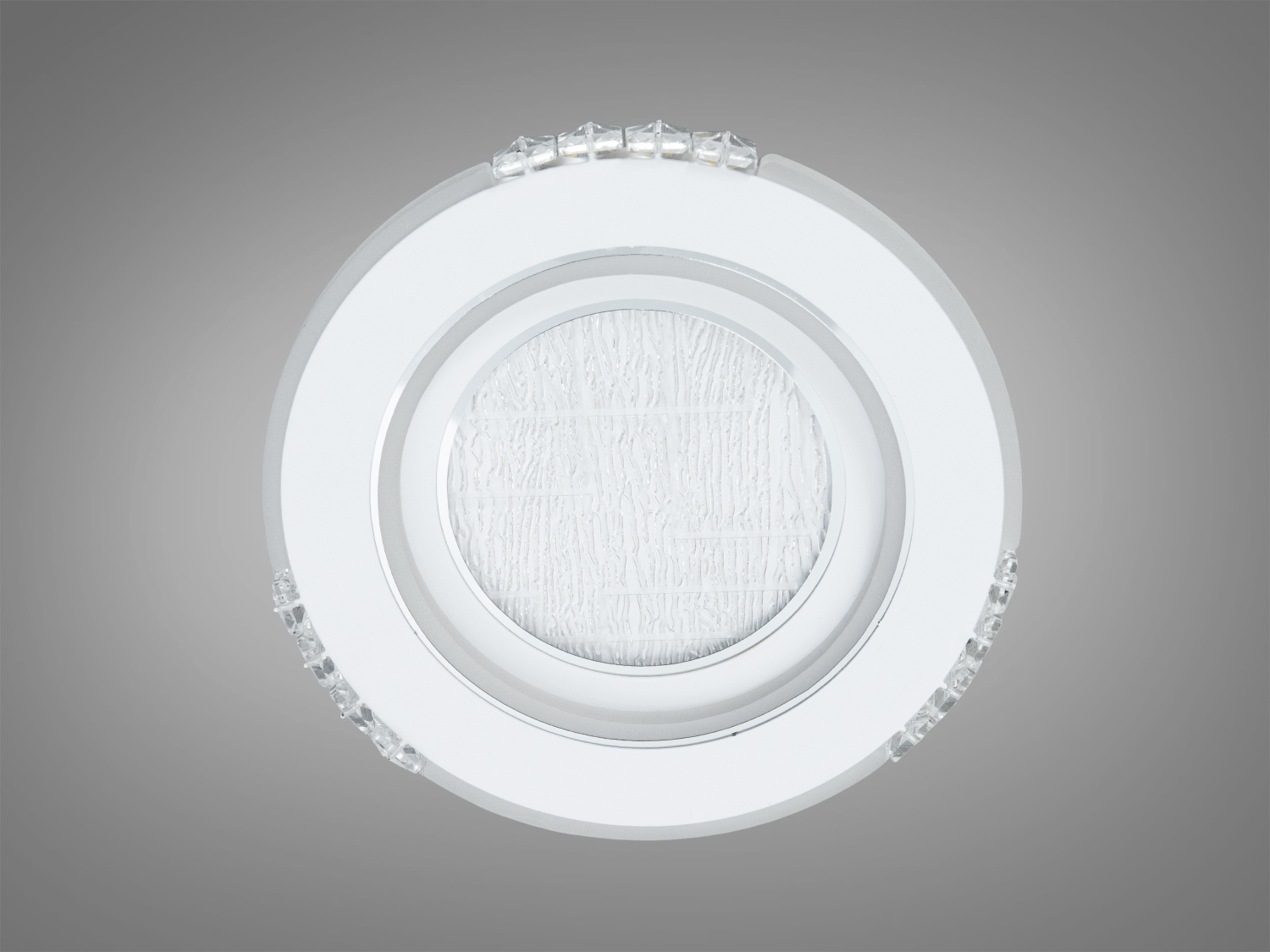 Світильник з білим світлом, круглої форми, з прозорими вставками для елегантного вигляду. Підходить для офісних приміщень.