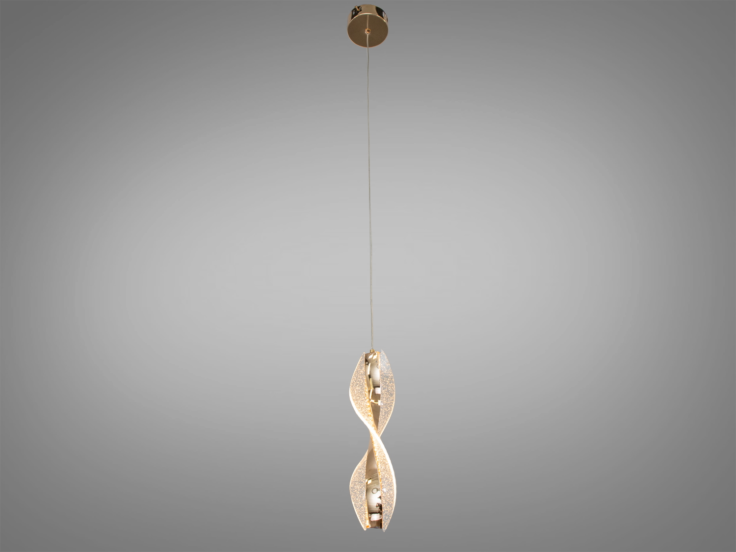 Підвісний акриловий світильник із закрученим дизайном, ідеальний для сучасного інтер′єру. Виготовлений із металу, підходить для високих стель.