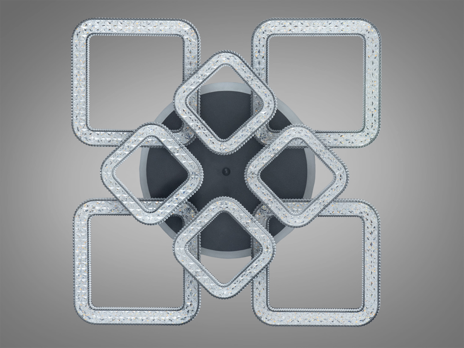 Декоративний світильник із прозорими квадратами, встановлений на чорній основі, підходить для будь-якого стилю інтер′єру.