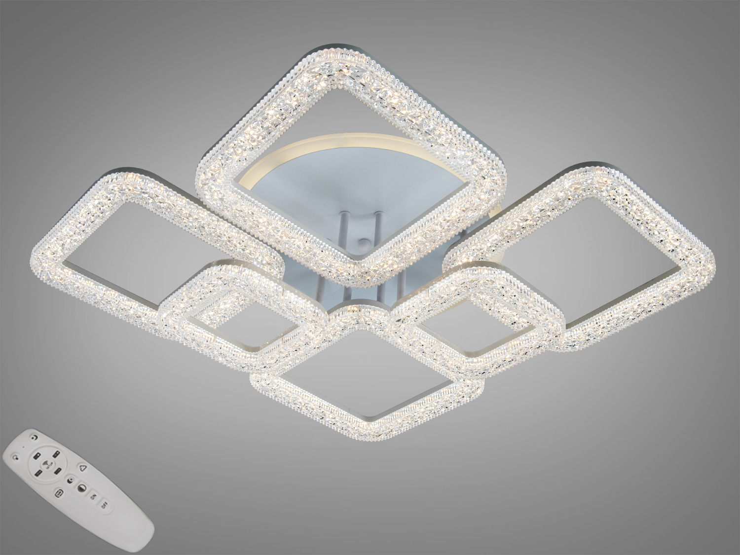 Світлодіодна стельова люстра Diasha «Квадрати», біла, 120 Вт. Пульт, димування, регулювання CCT, шість модулів 2+2+2 для площі до ≈20 м².