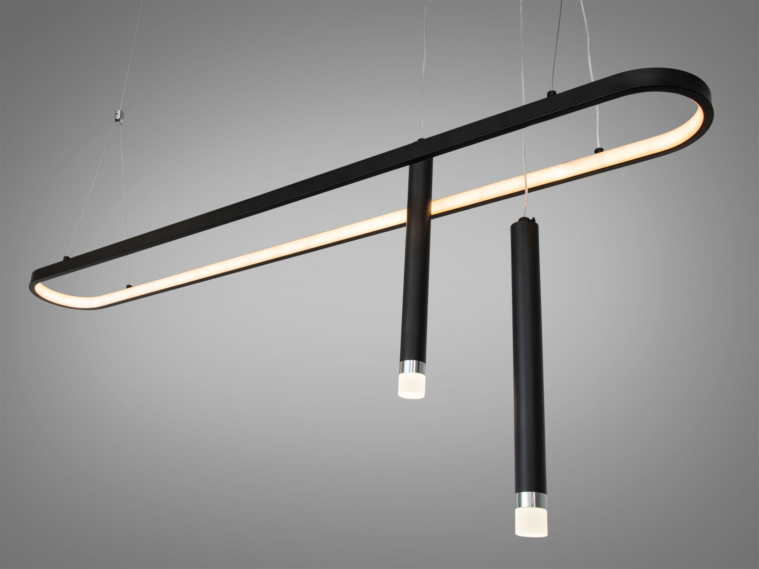 Світлодіодна підвісна люстра Diasha 57 Вт, чорна овальна форма. Для кімнат до 10 м², регульована висота підвісу, без пульта керування.