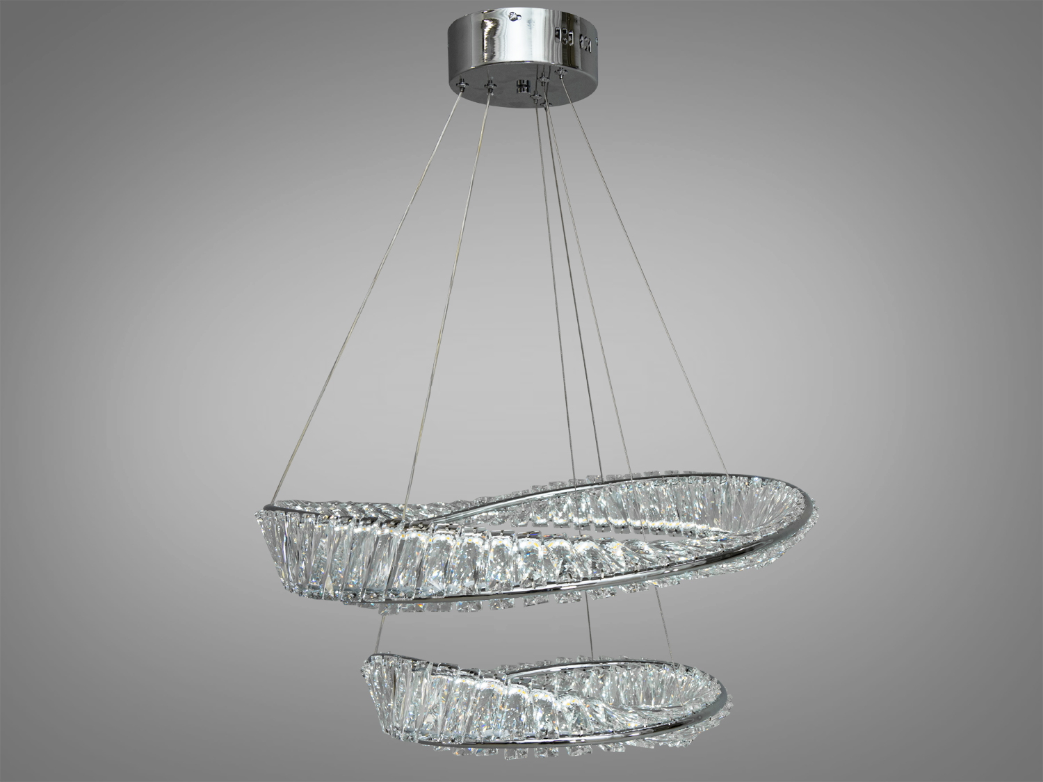 Підвісна кришталева LED люстра для холу з пультом, колір хром, 110W на 15м2