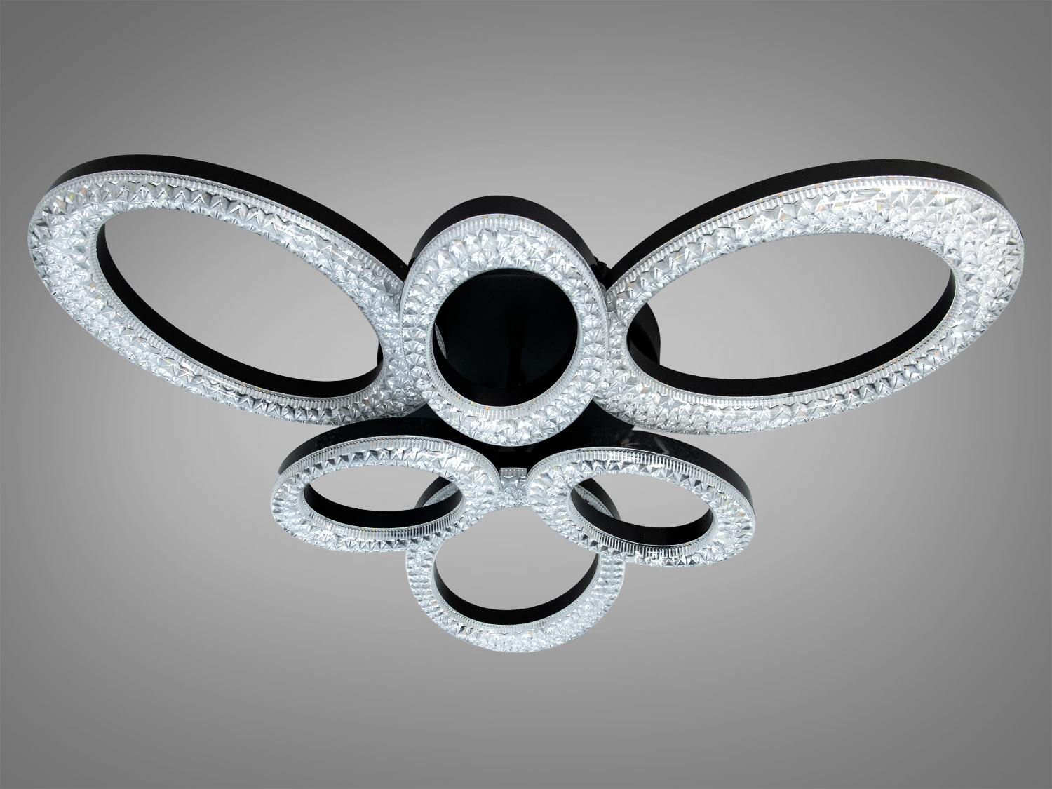 Люстра стельова LED 6 кілець чорна 80Вт з пультом