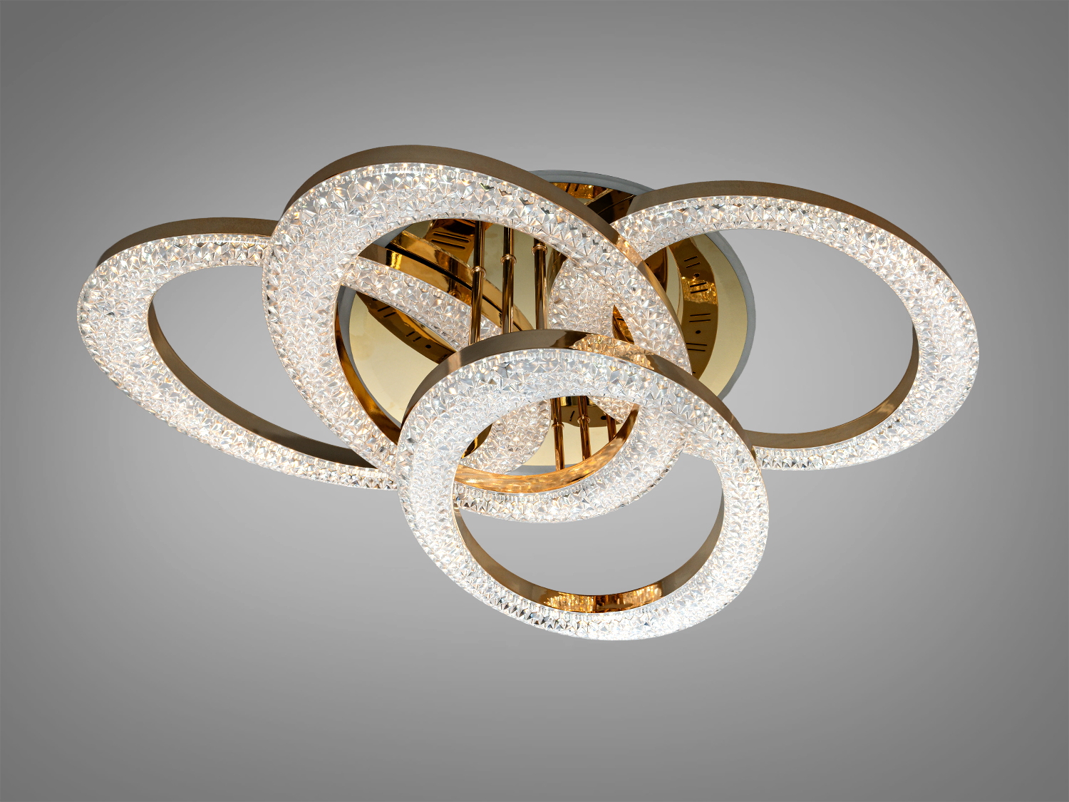 Лампа з чотирма шестикутними елементами, виконана з прозорого матеріалу, підходить для офісного простору.