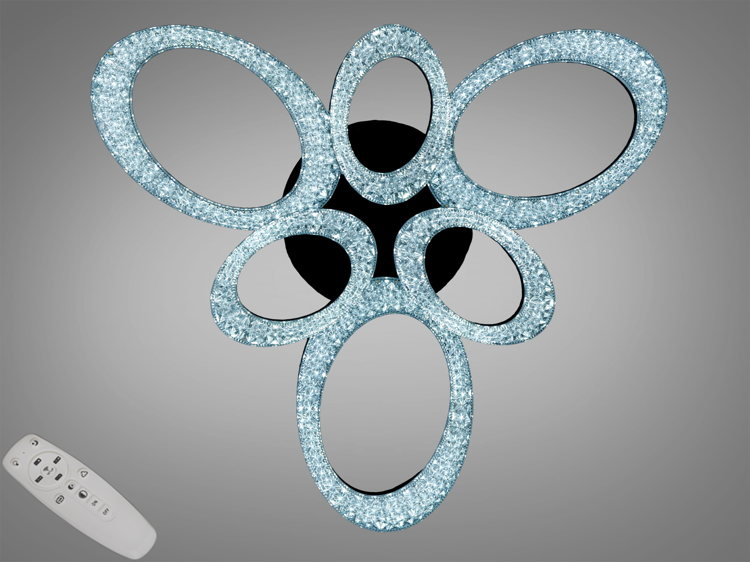 Стельова LED люстра 80 Вт з пультом і регулюванням яскравості. 6 кілець, чорний колір, акрилові розсіювачі. Для кімнат до приблизно 14 м².