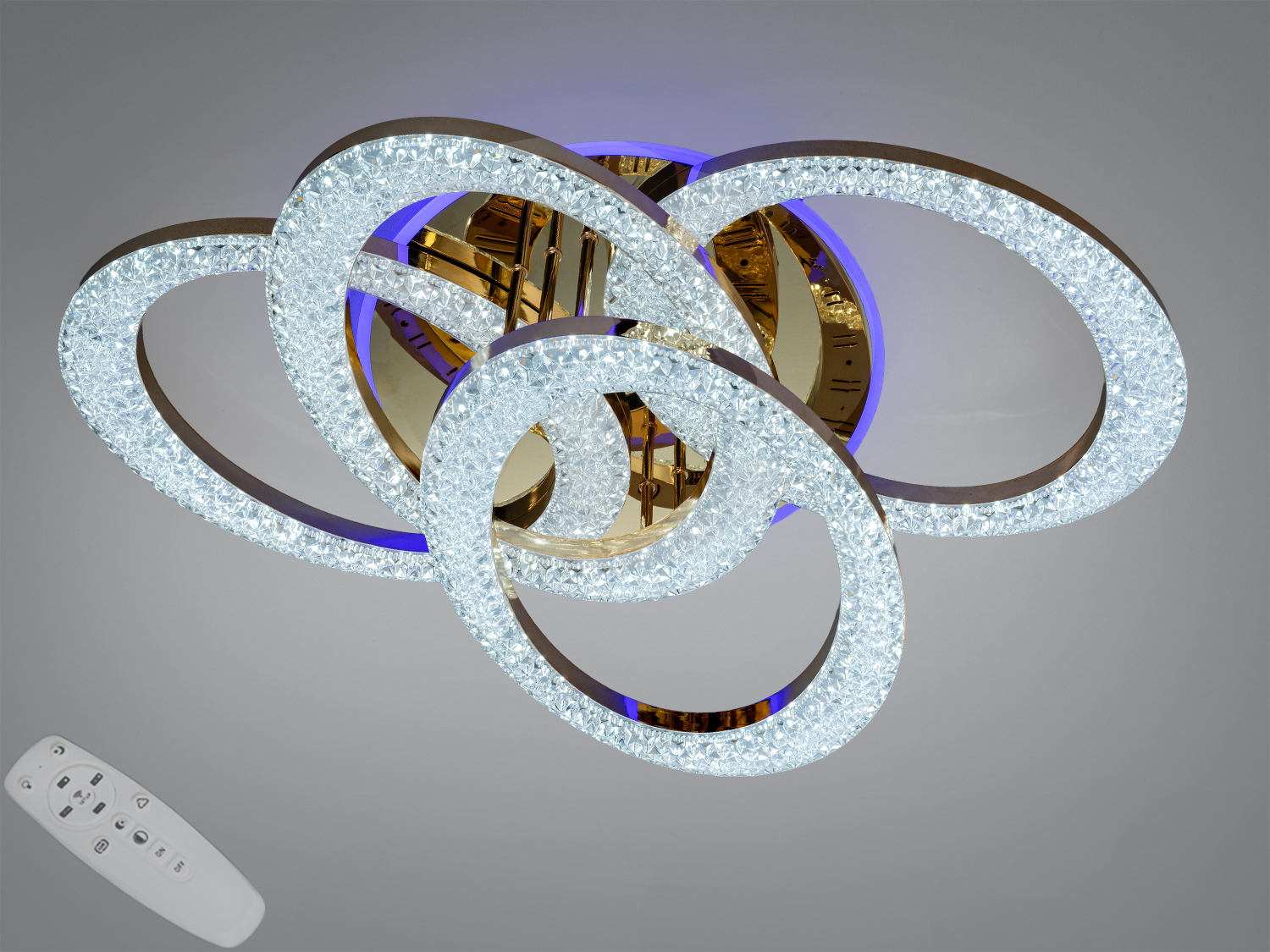 Стельова LED люстра 54 Вт у чорному кольорі з пультом, димуванням і регулюванням тону світла. Чотири гексагональні модулі для площі до близько 10 м².