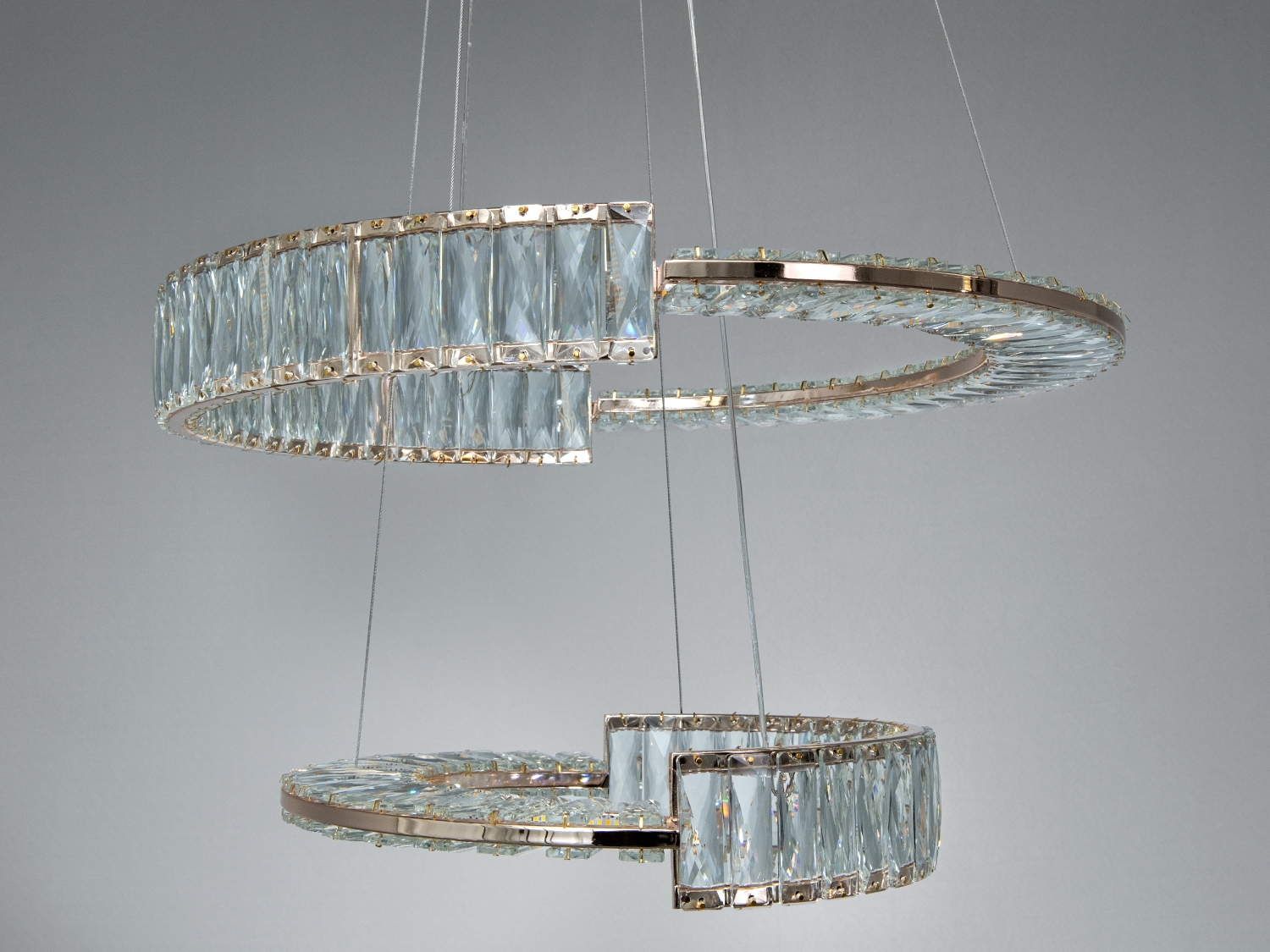 Світлодіодна кришталева люстра золото 103 Вт 2 кільця