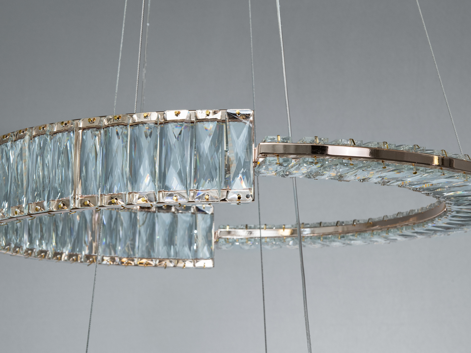 Світлодіодна кришталева люстра золото 103 Вт 2 кільця