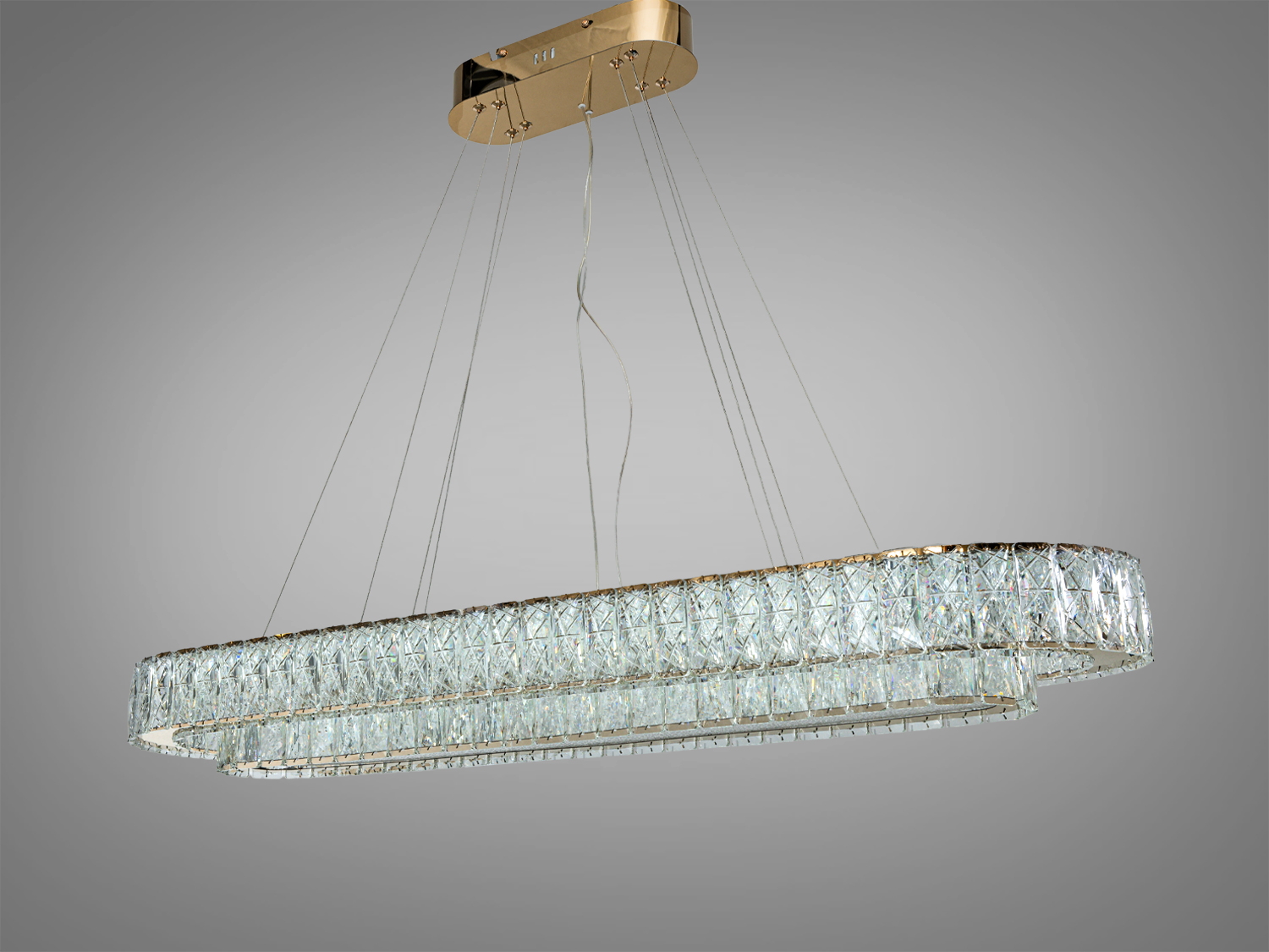 Підвісна кришталева LED люстра овальна золото 152Вт